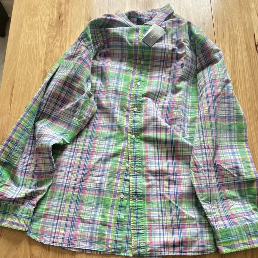 Polo Ralph Lauren Men's Green Pink Blue Plaid Long Sleeve Button-Down Shirt 3XLT